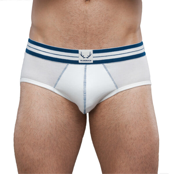 White Brief with Navy Stitching